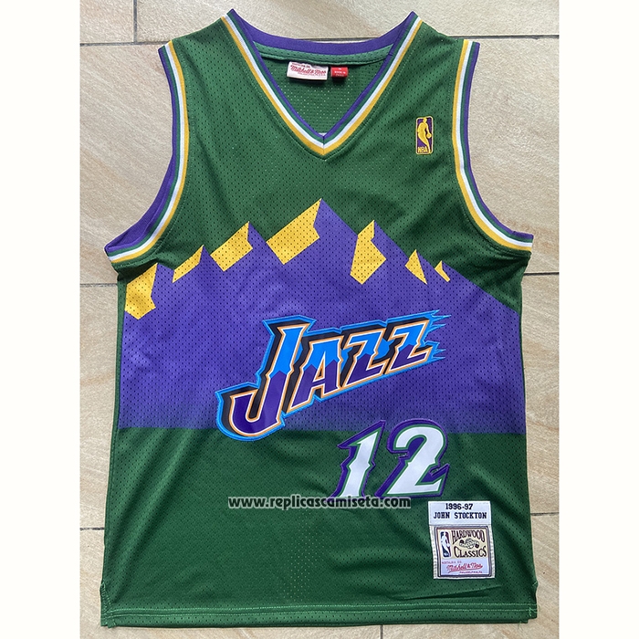 Camiseta Utah Jazz John Stockton #12 Mitchell & Ness 1996-97 Verde